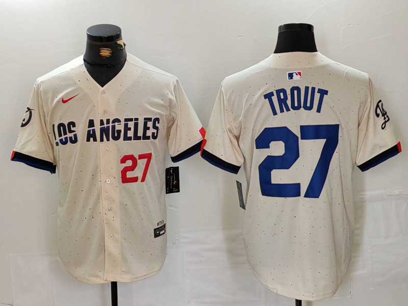 Men%27s Los Angeles Dodgers #27 Mike Trout Number Cream 2024 City Connect Limited Stitched Jerseys->los angeles dodgers->MLB Jersey